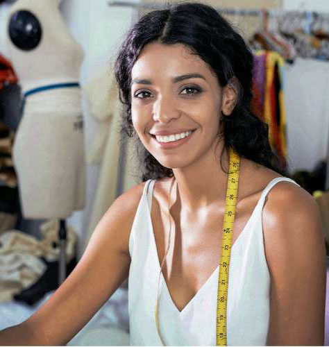 Woman working on textiles