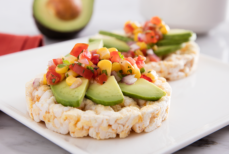 Quaker rice cakes and avocado salsa