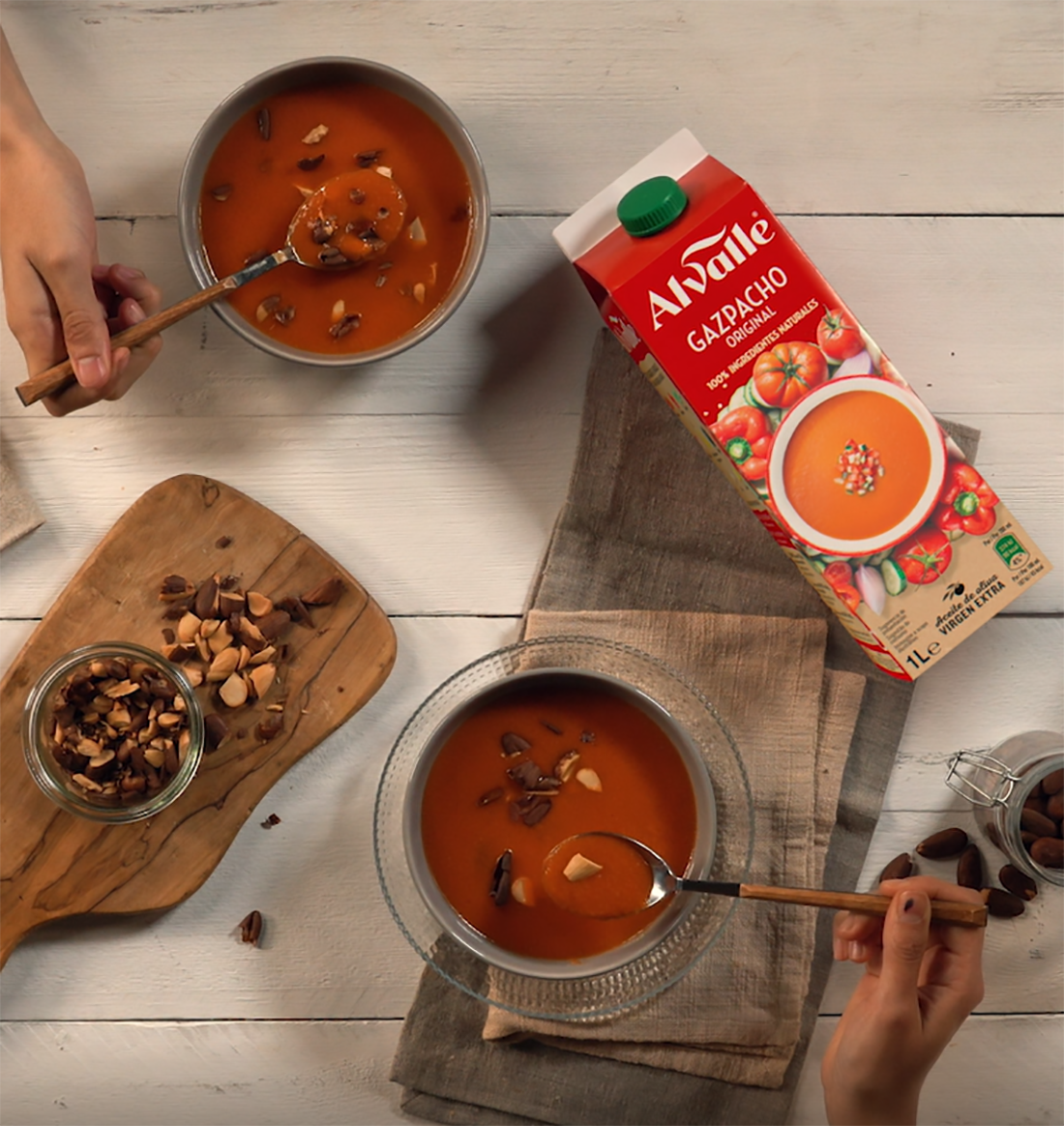 Table spread with Alvalle gazpacho