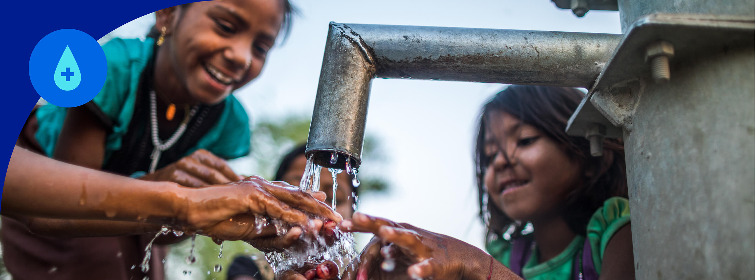 Children washing their hands